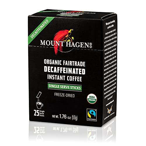 Mount Hagen Organic Decaffeinated Instant Coffee Single Serve 25 Sticks