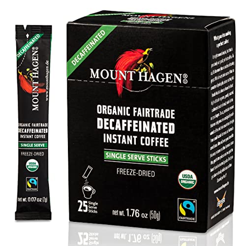 Mount Hagen Organic Decaffeinated Instant Coffee Single Serve 25 Sticks