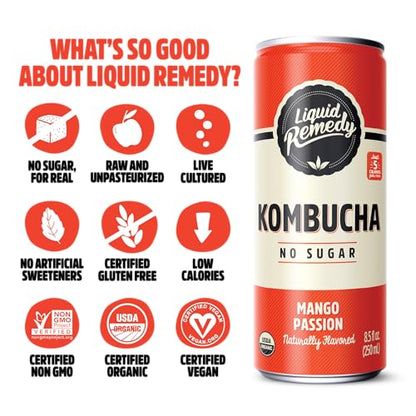 Mango Passion Organic Kombucha Tea Drink with Probiotics 24 Pack