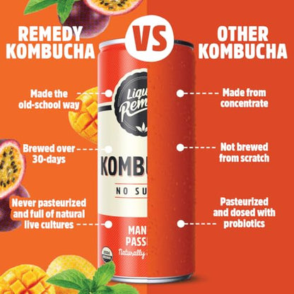 Mango Passion Organic Kombucha Tea Drink with Probiotics 24 Pack