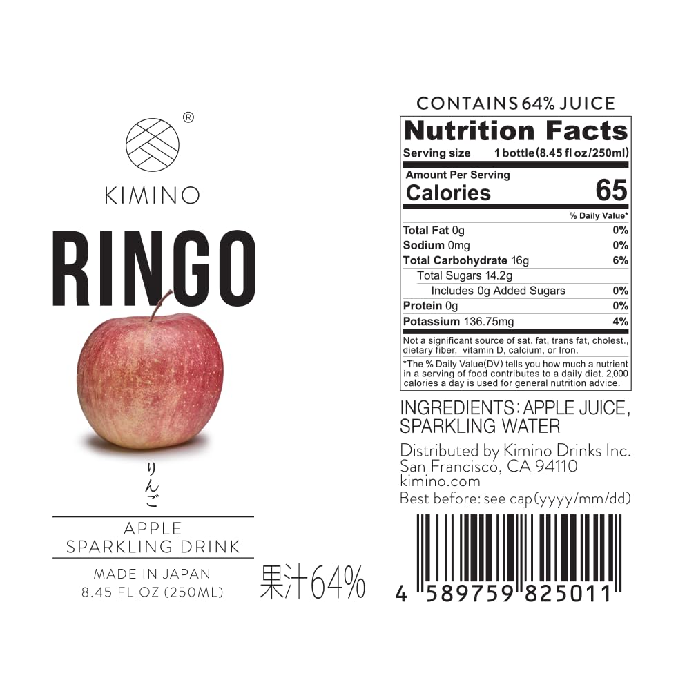 Kimino Ringo Apple Sparkling Juice, Aomori Fuji Apple, 12 Pack, 8.45 Fl Oz