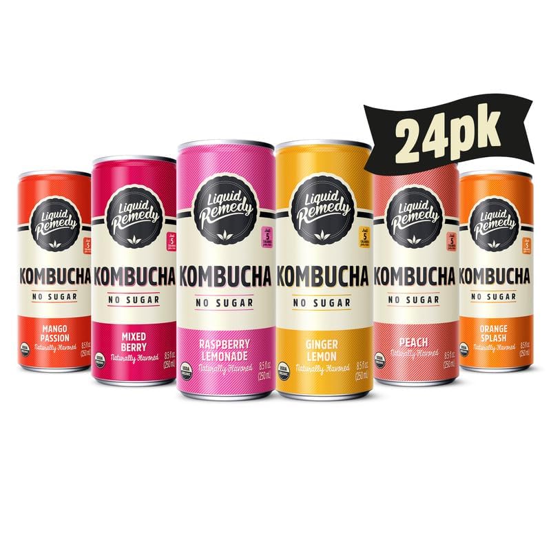 Sugar Free Organic Kombucha Tea Drink Variety Pack with Probiotics
