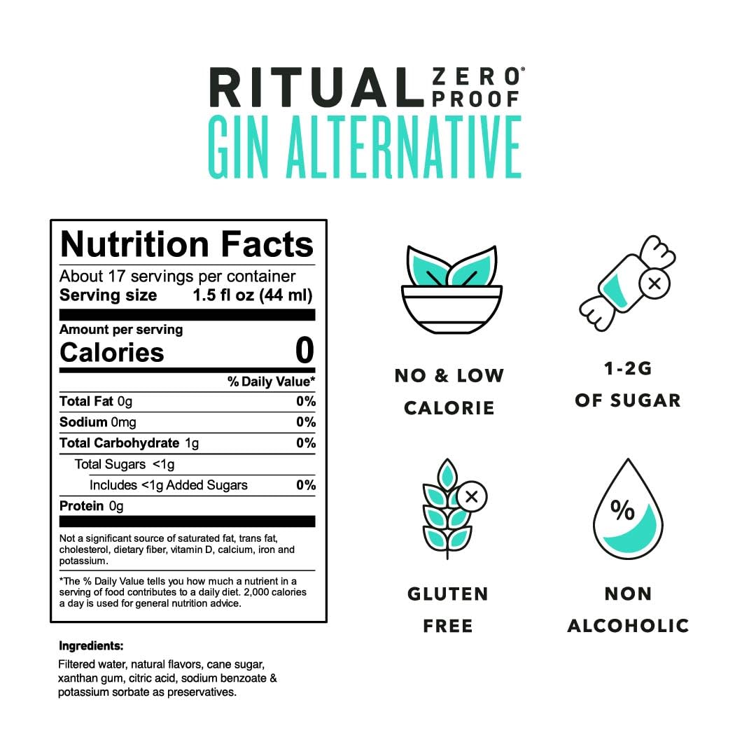 Zero Proof Gin Alternative Non Alcoholic Spirit for Cocktails 750ml