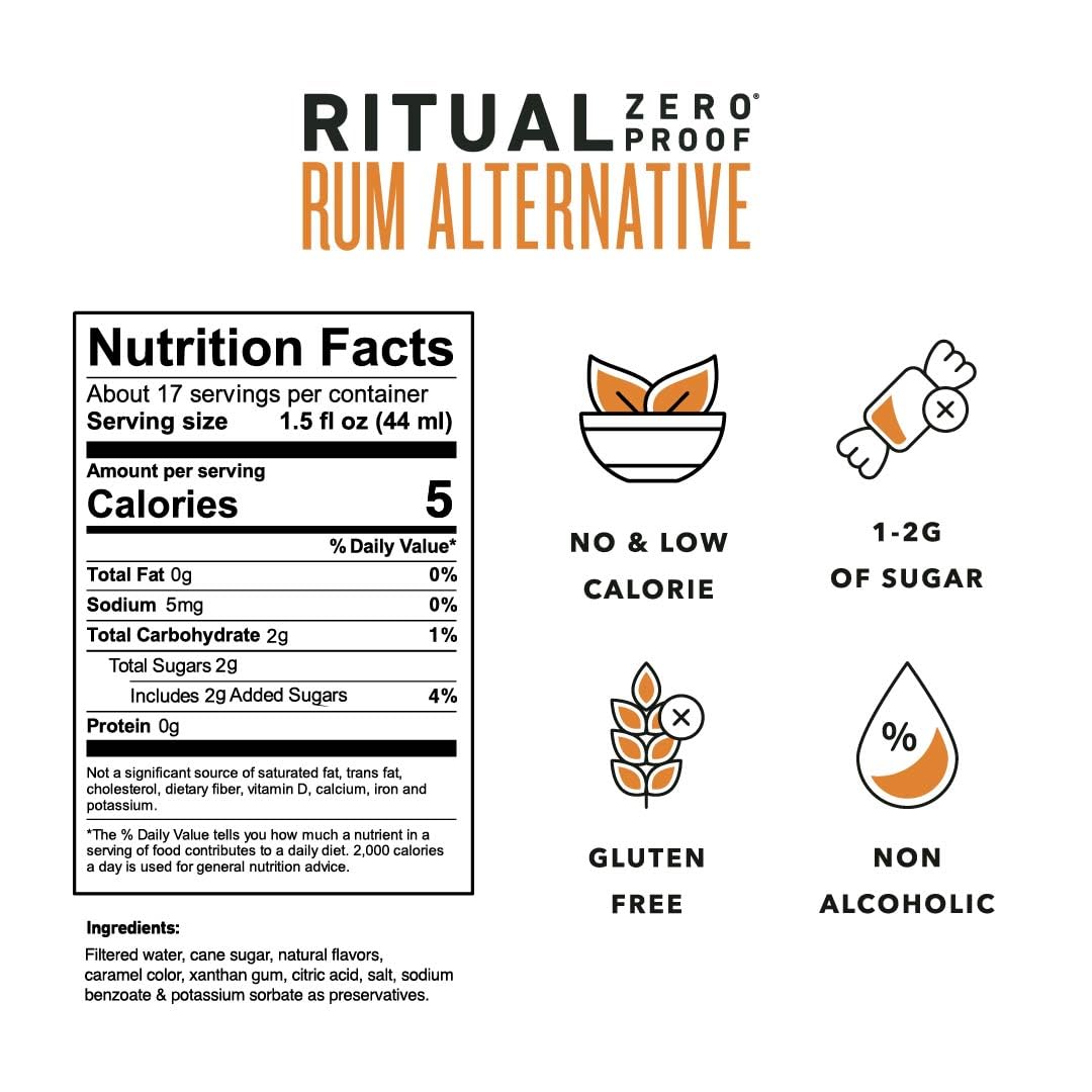 Zero Proof Rum Alternative Non Alcoholic Spirit for Cocktails 750ml