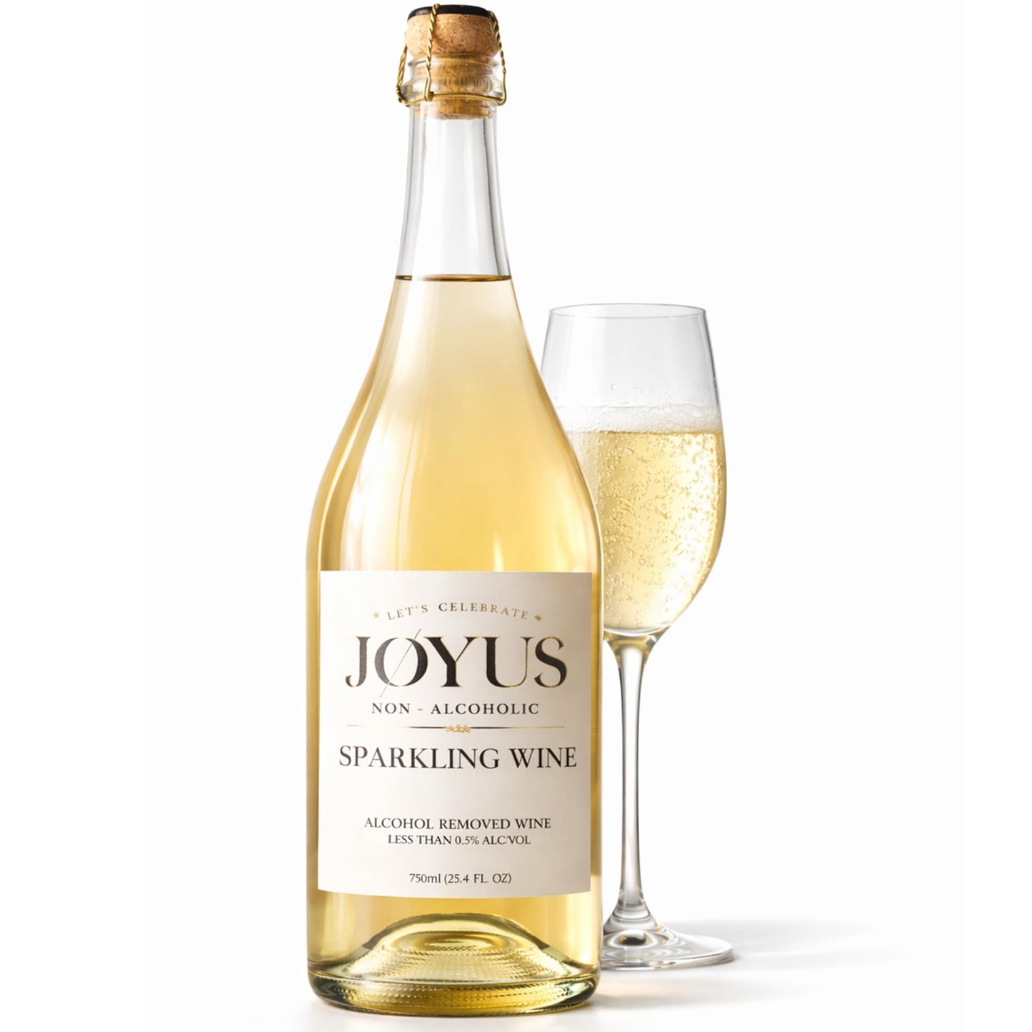 JØYUS Non-Alcoholic Sparkling White Wine, Dealcoholized Wine, 750ml Bottle
