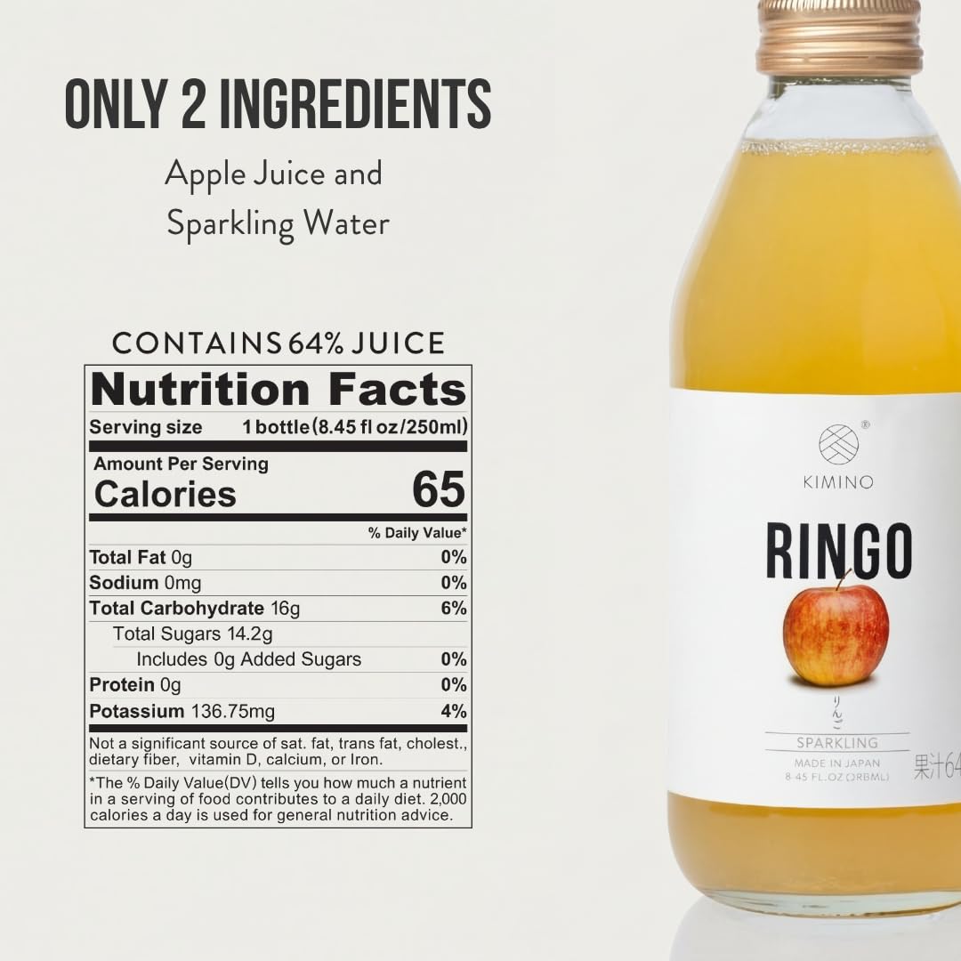Kimino Ringo Apple Sparkling Juice, Aomori Fuji Apple, 12 Pack, 8.45 Fl Oz