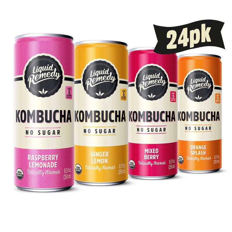 Sugar Free Organic Kombucha Tea Drink Variety Pack with Probiotics