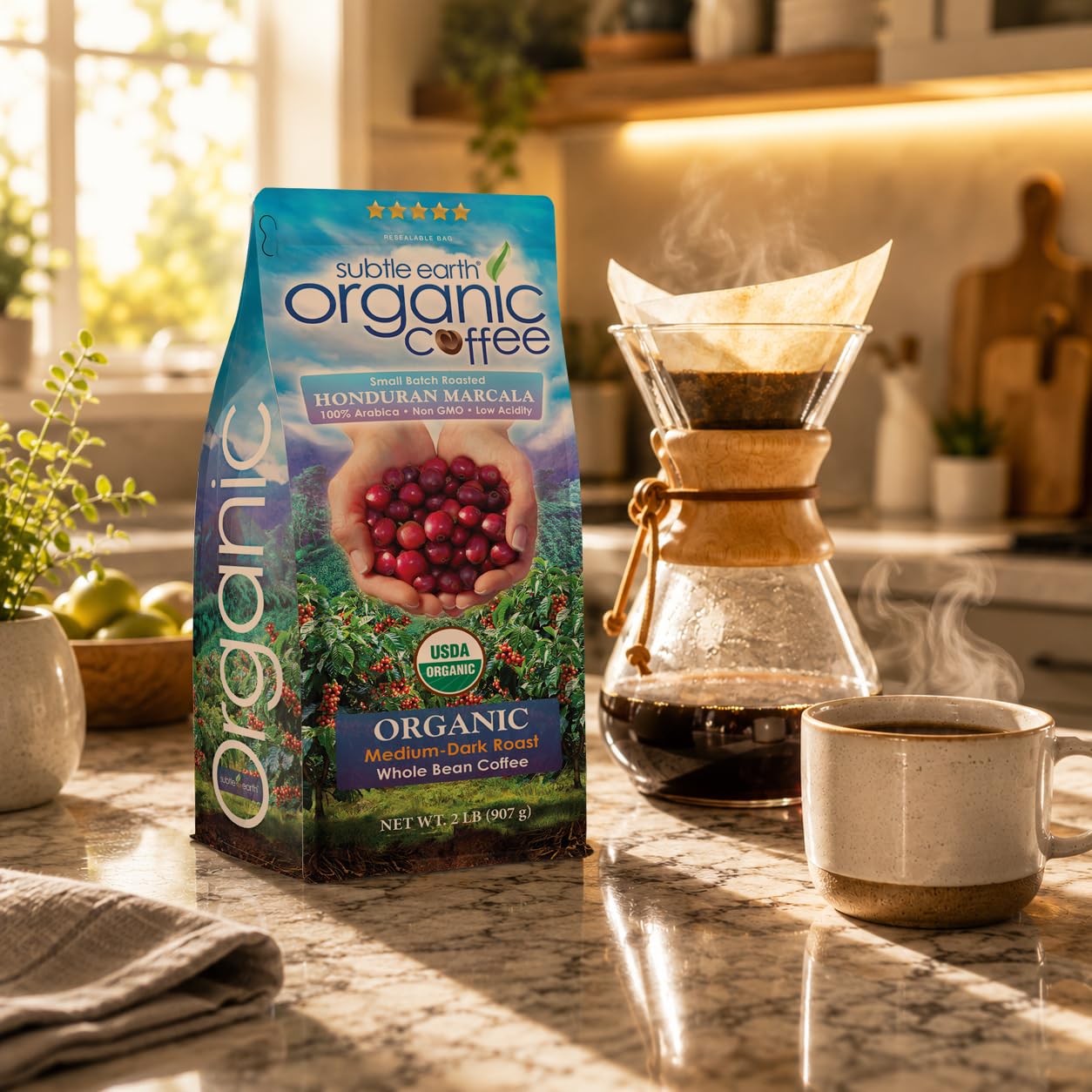 Organic 100% Arabica Whole Bean Coffee with Low Acidity
