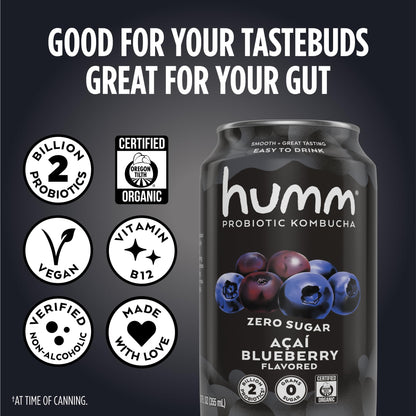 Zero Sugar Organic Kombucha Tea Drink with Probiotics 12 Pack