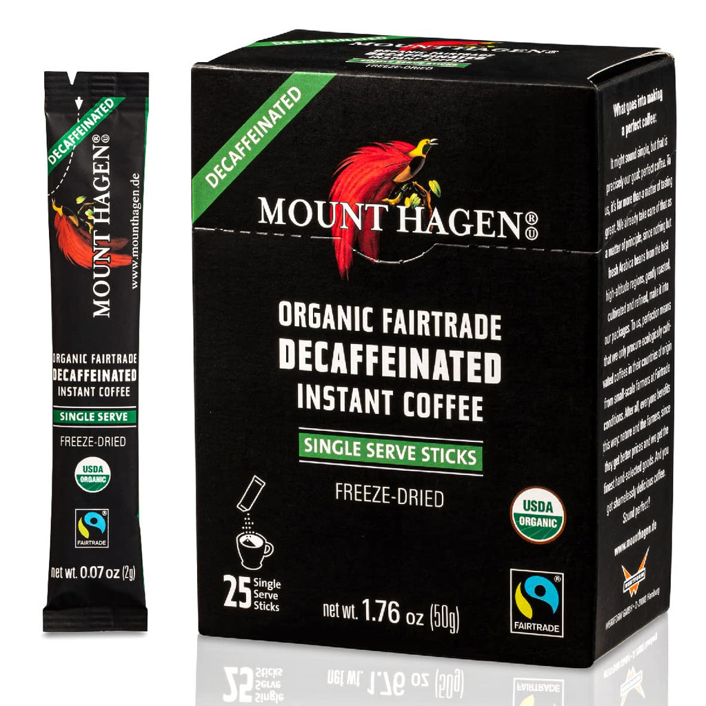 Mount Hagen Organic Decaffeinated Instant Coffee Single Serve 25 Sticks