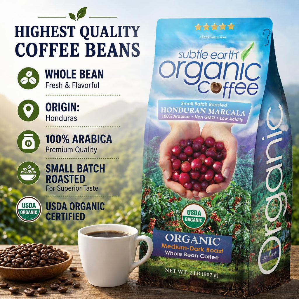 Organic 100% Arabica Whole Bean Coffee with Low Acidity