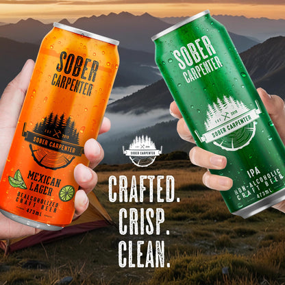Sober Carpenter Mexican Lager Non-Alcoholic Beer 12 Pack 16 oz Vegan