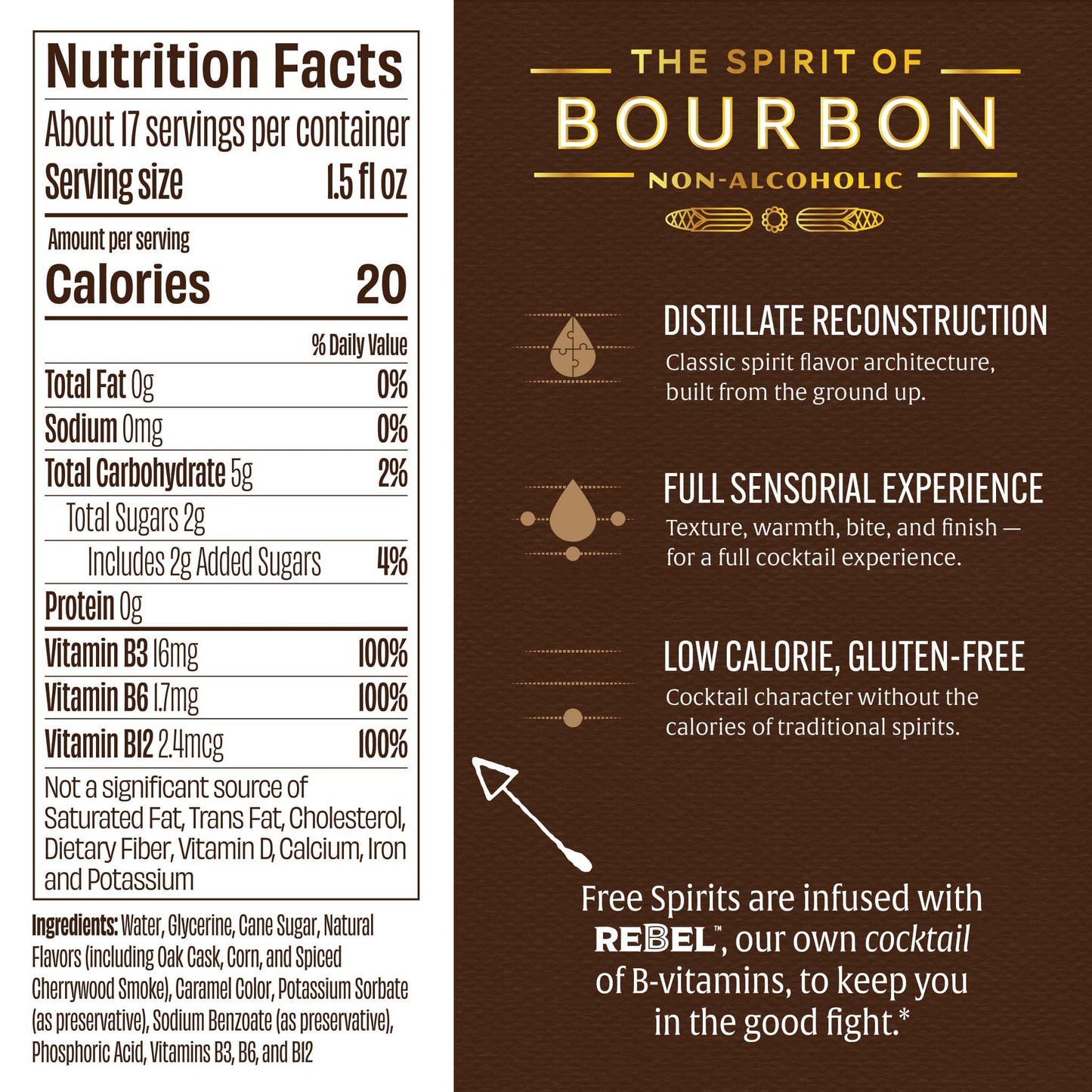 Zero Proof Bourbon Alternative Whiskey Style Spirit 750ml