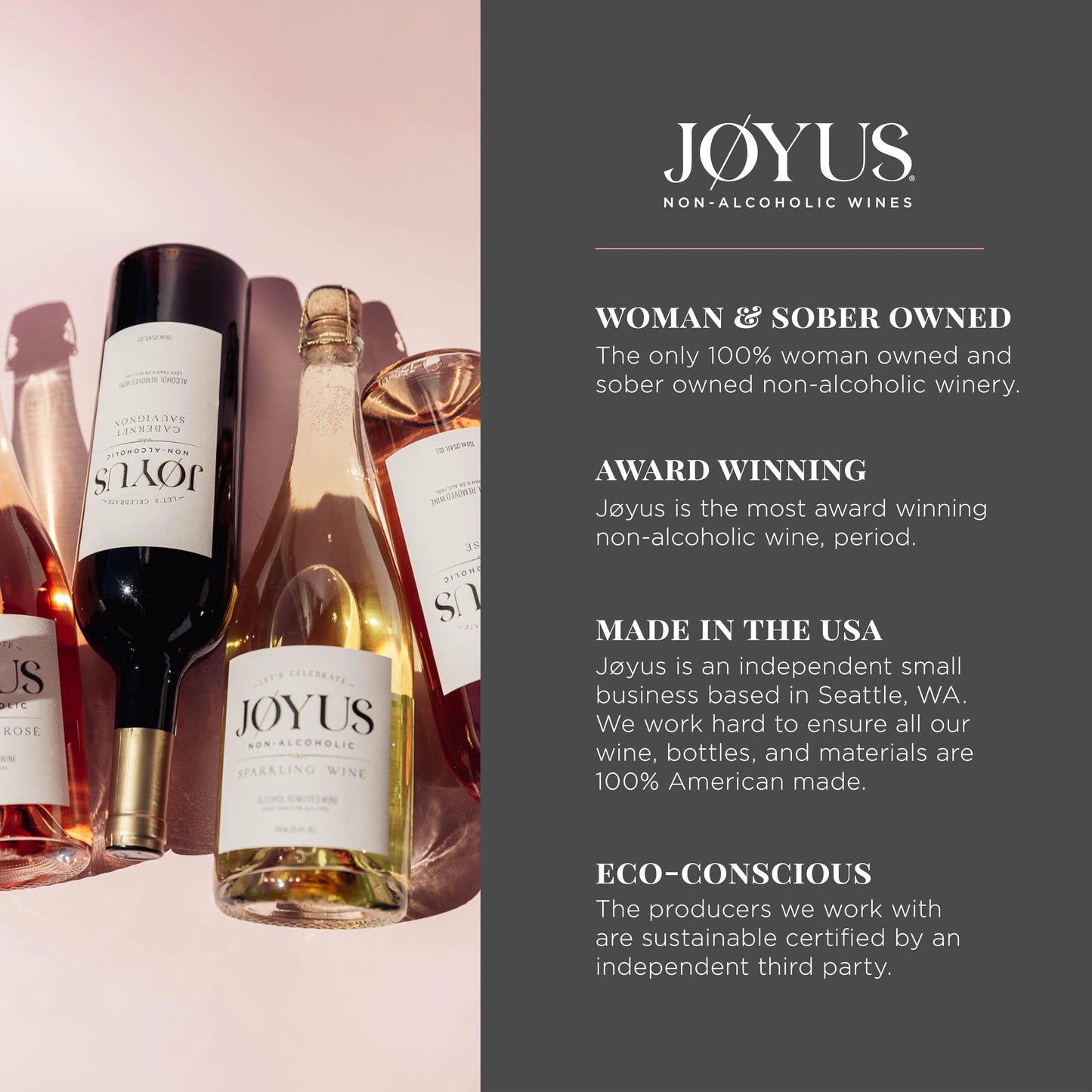 JØYUS Non-Alcoholic Rose´ Wine, Dealcoholized Wine, 750ml Bottle