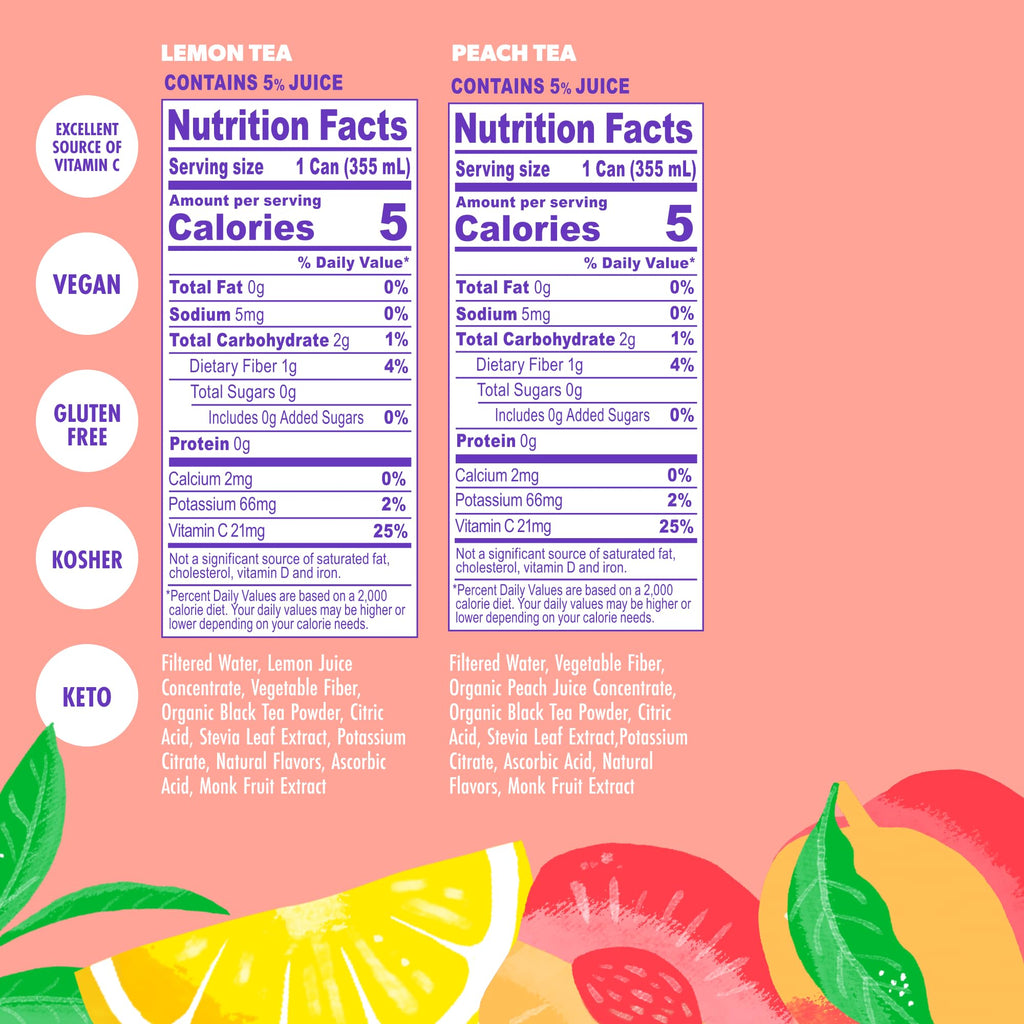 Swoon Sugar Free Iced Tea Classics Variety Pack - Zero Sugar Drinks in Lemon, Raspberry, Peach, Half & Half Flavours - Low Carb, Paleo-Friendly, Gluten-Free Keto Iced Tea - 12 fl.oz (Pack of 12)