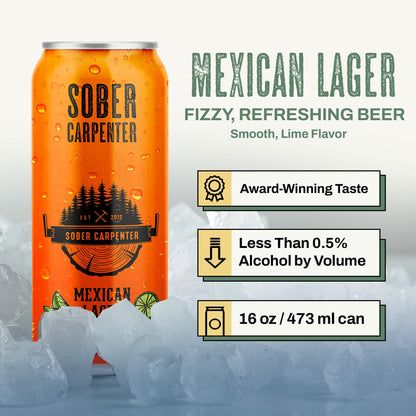 Sober Carpenter Mexican Lager Non-Alcoholic Beer 12 Pack 16 oz Vegan