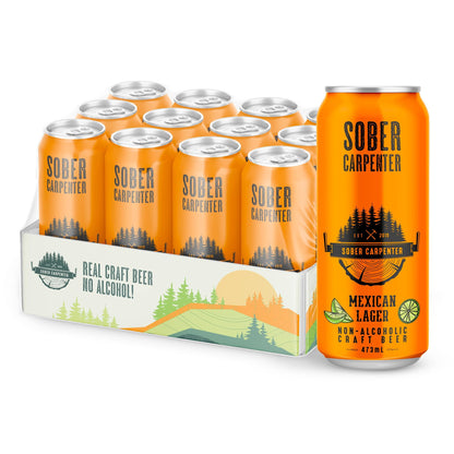 Sober Carpenter Mexican Lager Non-Alcoholic Beer 12 Pack 16 oz Vegan