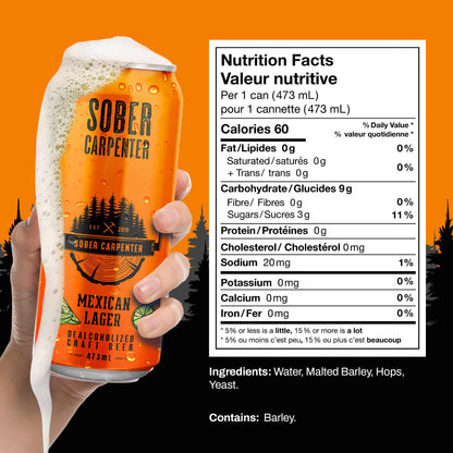Sober Carpenter Mexican Lager Non-Alcoholic Beer 12 Pack 16 oz Vegan