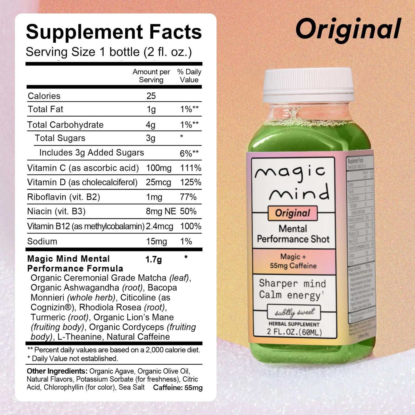 Focus Energy Drink Shots with Matcha, Adaptogens & Functional Mushrooms
